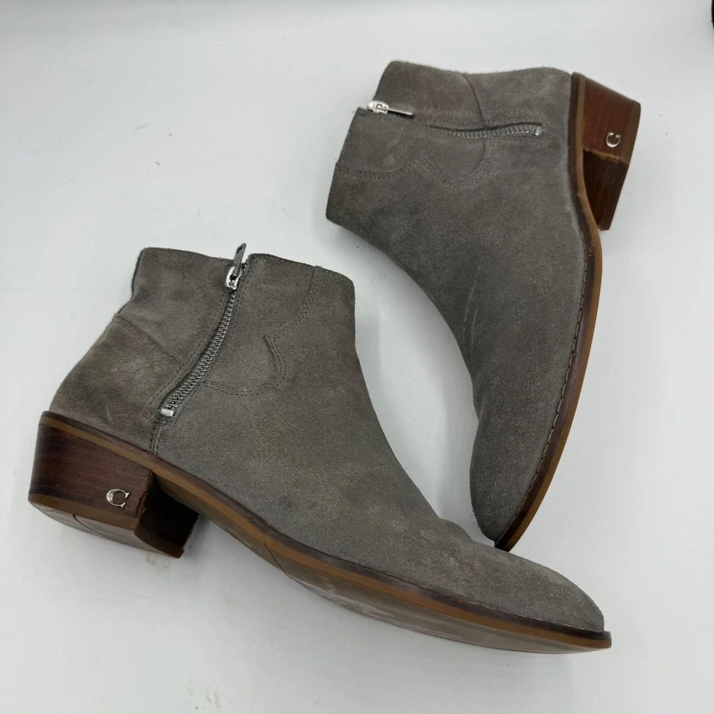 Coach Dani Bootie Western Heather Grey‎ Suede Ankle Boots 7.5B